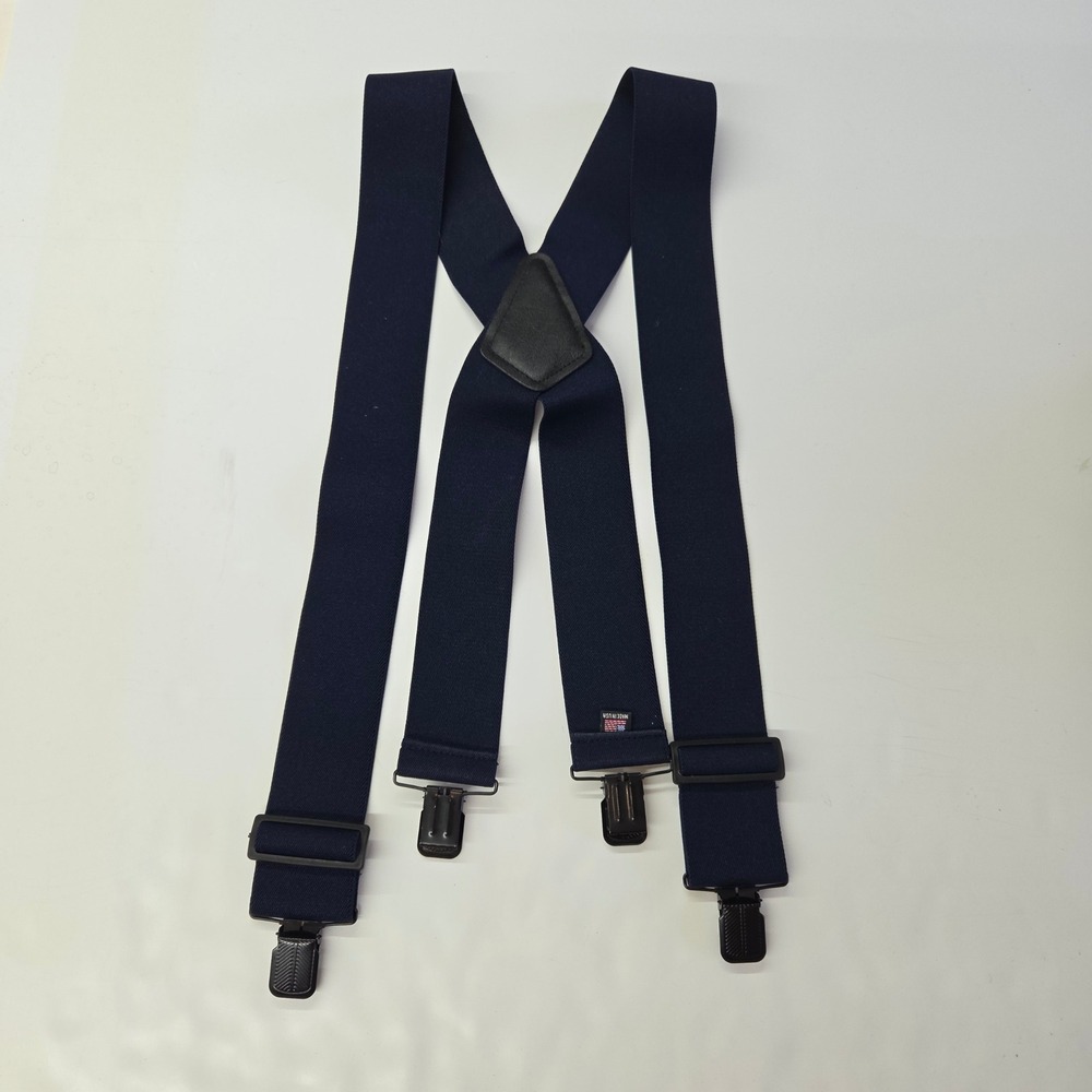Unbranded Suspenders Mens OS Navy Blue 2 Inch Wide X-Back Heavy Duty Made in USA
